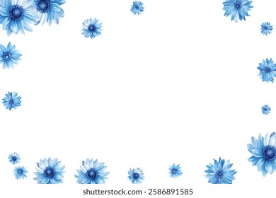 Beautiful pattern of blue flowers on a white background. Perfect for fabric, wallpaper, and gift wrap designs. The delicate floral arrangement adds a touch of elegance and freshness