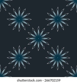 Beautiful pattern with blue and grey crystal  flowers. 
