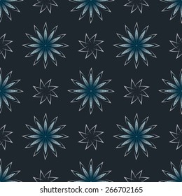 Beautiful pattern with blue and grey crystal  flowers. 
