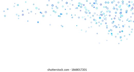 Beautiful pattern blue stars fly. Blue sparkling background with star dust isolated on white background. Frame of little shining stars. Luxury shiny random stellar falling. Vector