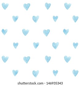 Beautiful pattern with blue watercolor hearts. Vector illustration