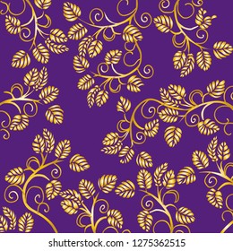 beautiful pattern with branches and leaves on a purple background