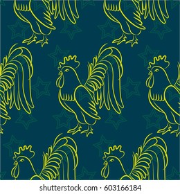 Beautiful pattern with bright rooster. 