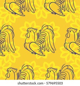 Beautiful pattern with bright rooster. Background with a rooster, the symbol of 2017.