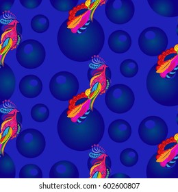 Beautiful pattern with bright rooster. Background Fantastic beasts , mystical birds.