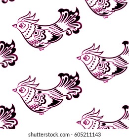 Beautiful pattern with bright rooster. Background Fantastic beasts , mystical birds.