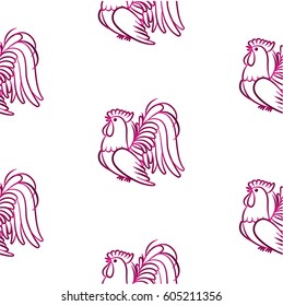 Beautiful pattern with bright rooster. Background Fantastic beasts , mystical birds.