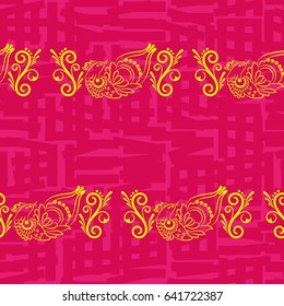 Beautiful pattern with bright rooster. Background Fantastic beasts , mystical birds.