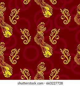Beautiful pattern with bright rooster. Background Fantastic beasts , mystical birds.