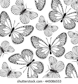 Beautiful pattern with a butterflies. Black and white.