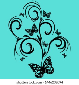 a beautiful pattern of butterflies and swirls background vector