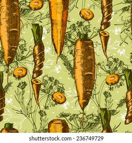 Beautiful pattern with carrot.  The template can be used for packaging, printing on cups, bags, wallpaper, textiles.