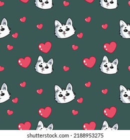 hermoso patrón con gatos y un corazón, adecuado para dibujar, papel tapiz, impresiones, postales, impresión, ilustración vectorial