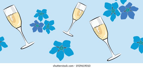 Beautiful pattern champagne, great design for any purposes. Floral pattern. Botanical background. Beautiful glitter blue design.