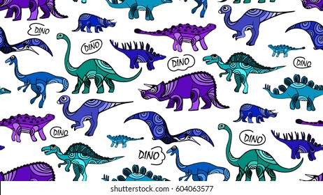 Beautiful pattern of colored dinosaurs for children. Can be used as a print 