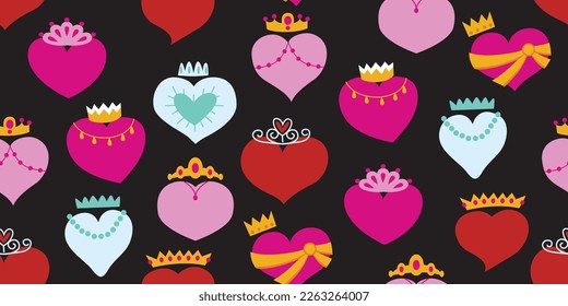 Beautiful pattern crown heart design. Queen of heart. sweet romance crowned heart pattern king and Queen heart for decorating the wedding card for valentine's day and love story concept.black pattern