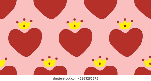 Beautiful pattern crown heart design. Queen of heart. sweet romance crowned heart pattern king and Queen heart for decorating the wedding card for valentine's day and love story concept.pink pattern