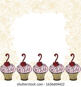 Beautiful pattern cupcakes. Vector illustration