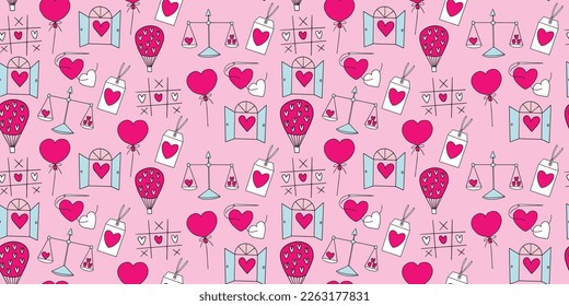 Beautiful Pattern cute cartoon for love concept. sweet beautiful heart. Cartoon illustration for fashion, Valentine's Day, wrap paper, cards or about love and wedding.