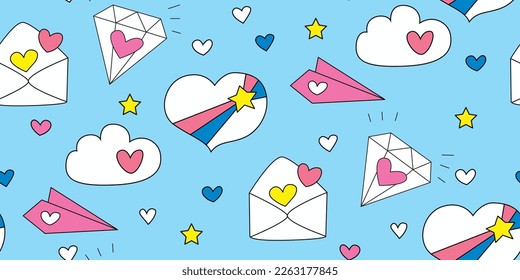 Beautiful Pattern cute cartoon for love concept. sweet beautiful heart. Cartoon illustration for fashion, Valentine's Day, wrap paper, cards or about love and wedding.