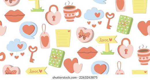 Beautiful Pattern cute cartoon for love concept. sweet beautiful heart. Cartoon illustration for fashion, Valentine's Day, wrap paper, cards, or about love and wedding.