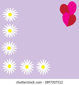beautiful pattern of daisies and hearts symbol of Valentine's Day on a delicate light purple background
