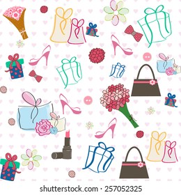 Schönes Muster mit weiblichen Accessoires für internationale Frauentag-Feierlichkeiten.