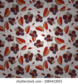 Beautiful pattern for decoration and design. Exquisite pattern with hibiscus flowers in vintage style. Trendy print in red, white and brown colors. Watercolor seamless pattern with hibiscus flowers.