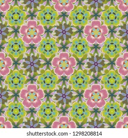 Beautiful pattern for decoration and design. Exquisite pattern, watercolor sketch with flowers, vintage style. Watercolor seamless pattern with flowers. Trendy print in blue, pink and yellow colors.