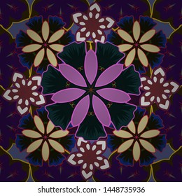 Beautiful pattern for decoration and design. Exquisite pattern, watercolor sketch with flowers, vintage style. Trendy print in purple, brown and blue colors. Watercolor seamless pattern with flowers.