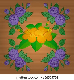 Beautiful pattern for decoration and design. Exquisite pattern with rose flowers and leaves in vintage style. Trendy print on a brown background. Watercolor seamless pattern with rose and green leaves