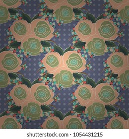 Beautiful pattern for decoration and design. Seamless watercolor pattern with beige and blue roses. Vintage, retro. Exquisite pattern for design with rose flowers. Trendy print.