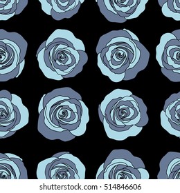 Beautiful pattern for decoration and design. Trendy print. Vintage, retro. Seamless watercolor pattern with blue roses. Exquisite pattern for design of watercolor sketches of the flowers.