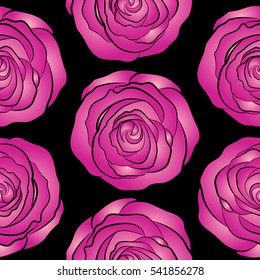 Beautiful pattern for decoration and design. Trendy print. Exquisite pattern for design with gradient rose flowers. Vintage, retro. Seamless watercolor pattern with magenta and neutral roses.