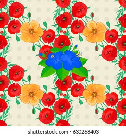 Beautiful pattern for decoration and design. Trendy print on a beige background. Watercolor seamless pattern with poppy flowers. Exquisite pattern with poppy flowers in vintage style.