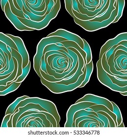 Beautiful pattern for decoration and design. Vintage, retro. Seamless watercolor pattern with green and blue roses. Trendy print. Exquisite pattern for design of watercolor sketches of the flowers.