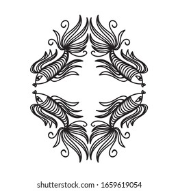 Beautiful pattern decorative frame of fishes. Vector illustration