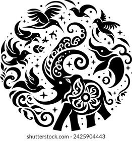 Beautiful pattern design with combination of birds and elephants