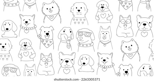 Beautiful Pattern dog cartoon doodle hand drawn. black and white doodle cute dog cartoon. Pattern seamless dog