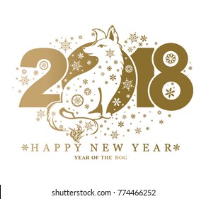 Beautiful pattern with dog on background 2018. Dog, symbol of 2018 on the Chinese calendar. Vector element for New Year's design. 