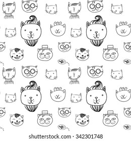 Beautiful pattern drawn head cats. Simple and original pattern for simple solutions.
