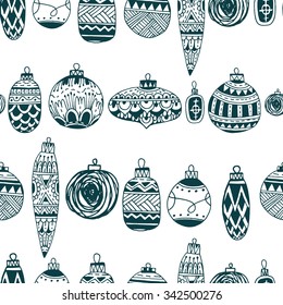 Beautiful pattern drawn toys for the Christmas tree. Balls of glass with a pattern. The original pattern for solving Christmas invitations and posters.