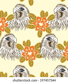 beautiful pattern eagles and orange flowers.