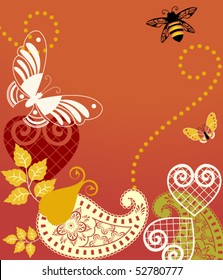 Beautiful pattern elements - butterfly , bee, paisley, hearts and leaves