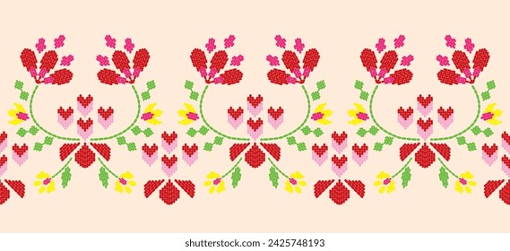 Beautiful Pattern Embroidery floral, leaves and branches pattern design, hem, skirt, adorning sleeves flower embroidery. beautiful border floral embroidery. Ethnic flower pattern.