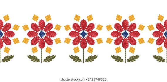 Beautiful Pattern Embroidery floral, leaves and branches pattern design, hem, skirt, adorning sleeves flower embroidery. beautiful border floral embroidery. Ethnic flower pattern.