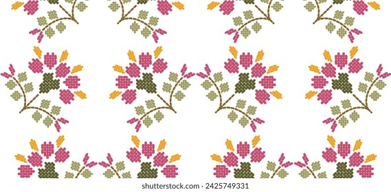 Beautiful Pattern Embroidery floral, leaves and branches pattern design, hem, skirt, adorning sleeves flower embroidery. beautiful border floral embroidery. Ethnic flower pattern.