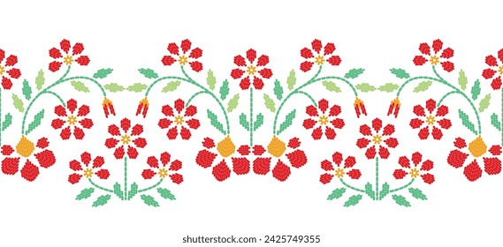 Beautiful Pattern Embroidery floral, leaves and branches pattern design, hem, skirt, adorning sleeves flower embroidery. beautiful border floral embroidery. Ethnic flower pattern.