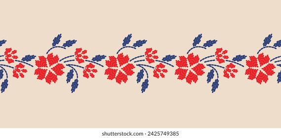 Beautiful Pattern Embroidery floral, leaves and branches pattern design, hem, skirt, adorning sleeves flower embroidery. beautiful border floral embroidery. Ethnic flower pattern.