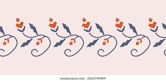 Beautiful Pattern Embroidery floral, leaves and branches pattern design, hem, skirt, adorning sleeves flower embroidery. beautiful border floral embroidery. Ethnic flower pattern.